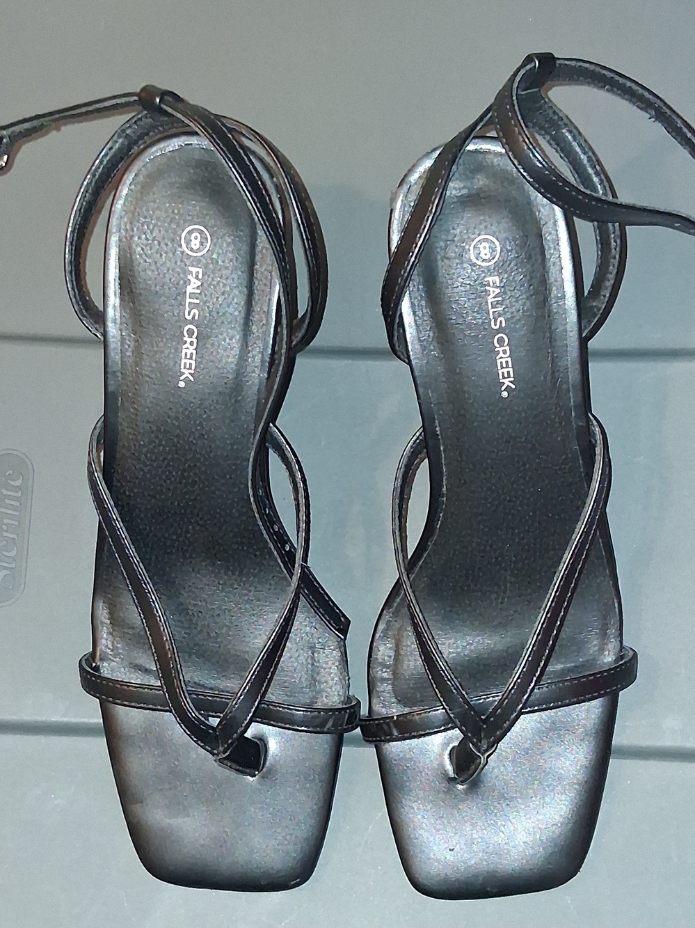 Falls Creek Black Strappy Square-Toe Heels